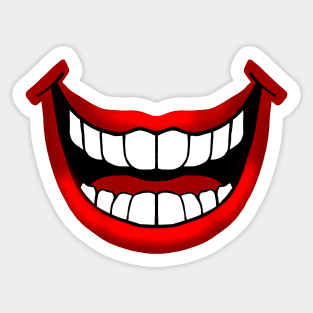 Funny Silly Fun Red Lips Smile with White Teeth on Pastel Blue Background Sticker